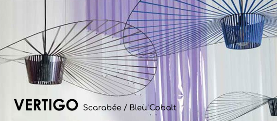 Suspension Vertigo Petite Friture : nouveaux coloris Scarabée et bleu cobalt